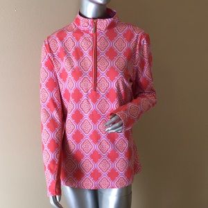 CABANA LIFE | Coral Geo Sport Zip Polo Long Sleeve